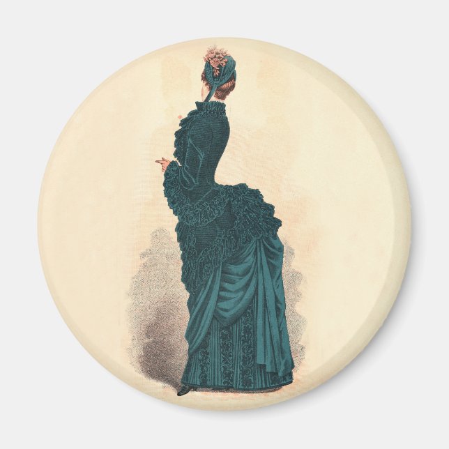 Aimant Planche de mode antique victorienne : Robe à tourn (Devant)