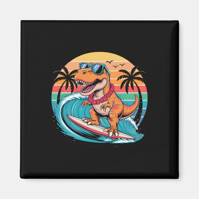 Aimant Planche de surf dinosaure drôle plage été surfant  (Devant)