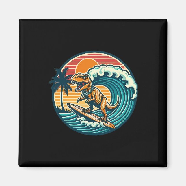 Aimant Planche de surf dinosaure drôle plage été surfant  (Devant)
