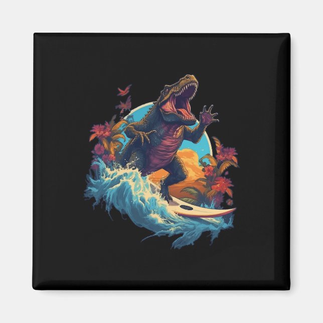 Aimant Planche de surf dinosaure plage surf surfeur dinos (Devant)