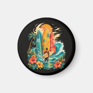 Aimant Planche de surf Hawaï vague plage surfeur vintage