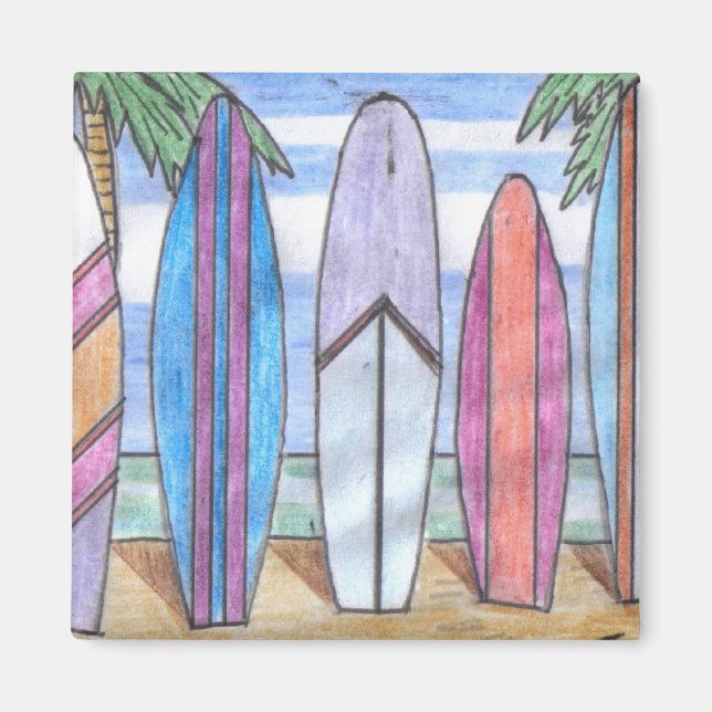 Aimant PLANCHES DE SURF (carré) (Devant)