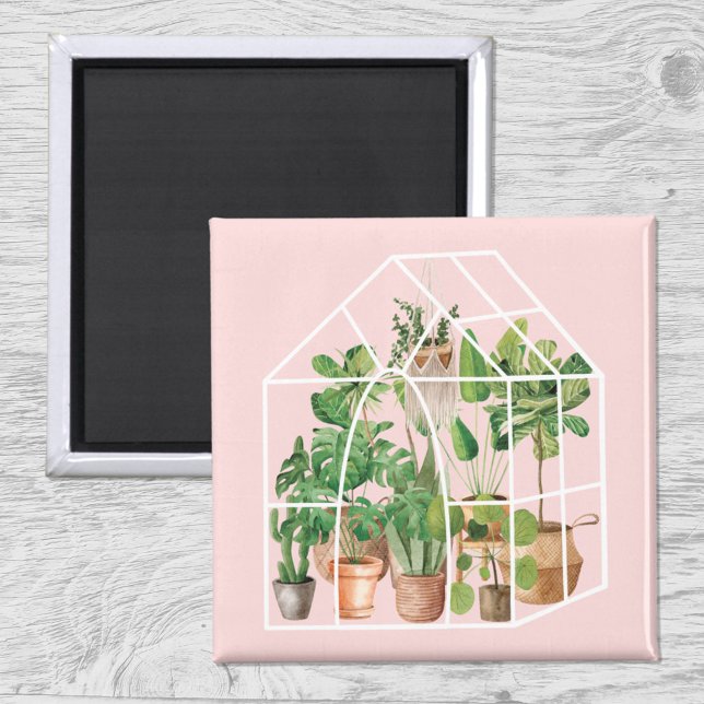 Aimant Plante de maison tropicale aquarelle rose (Close up on wood)