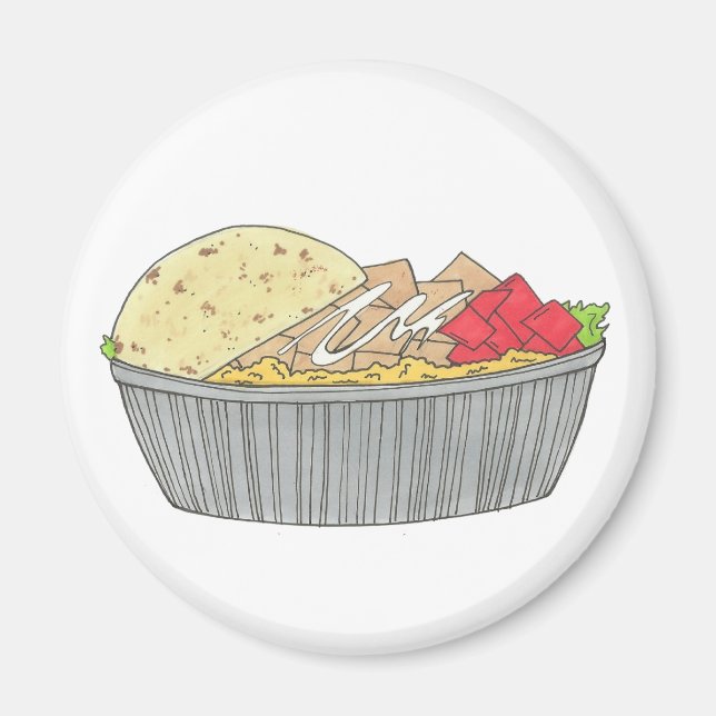 Aimant Plaque de poulet et de riz NYC Halal Panier Alimen (Devant)