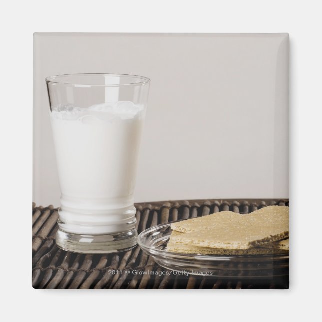 Aimant Plaque de snacks avec un verre de lait (Devant)