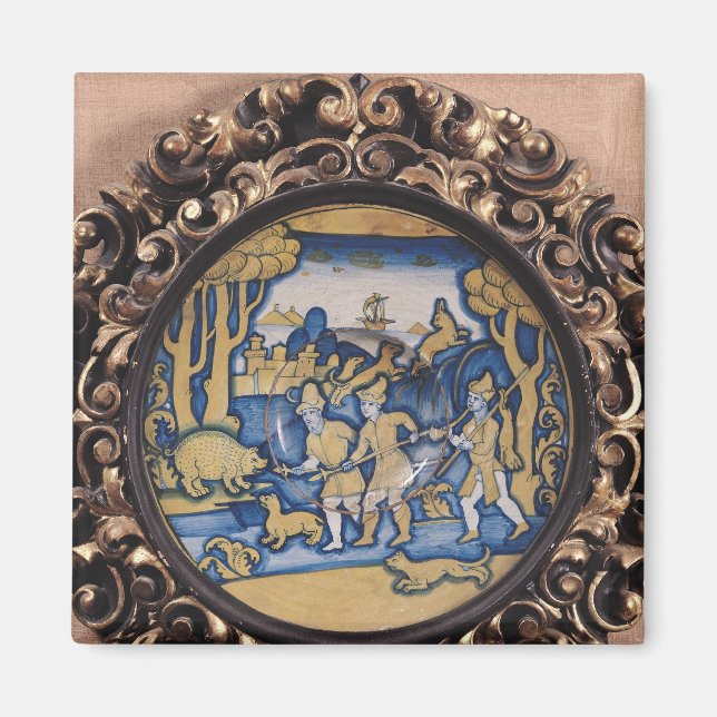 Aimant Plaque décorée avec scène de chasse (Devant)