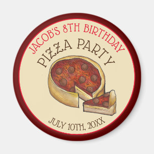 Aimant Plat profond Pepperoni Pizza Pie fête d'anniversai