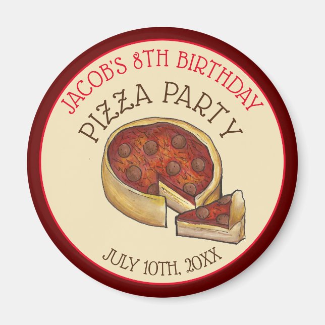 Aimant Plat profond Pepperoni Pizza Pie fête d'anniversai (Devant)