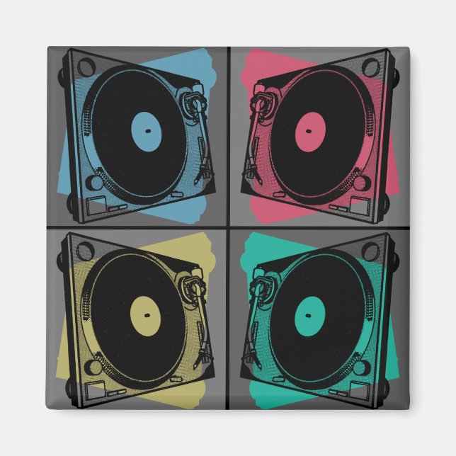 Aimant Platines Tourne-disques Pop Art Rétro (Devant)