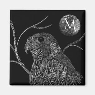 Aimant Pleine lune de faucon Monogramme noir