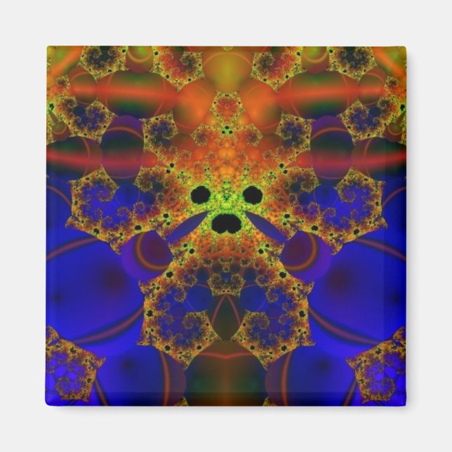 Aimant Pleurer | Art fractal bleu et jaune (Devant)