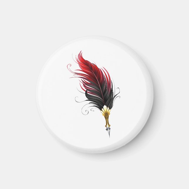 Aimant Plume rouge avec pointe en or (Devant)