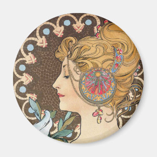 Aimant Plumes d'Alphonse Mucha - Art Nouveau Vintage