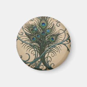 Aimant Plumes de paon Art nouveau Cadre sarcelle orné