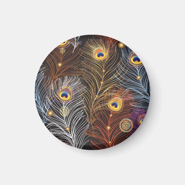 Aimant Plumes de paon doré : motif foncé. (Devant)