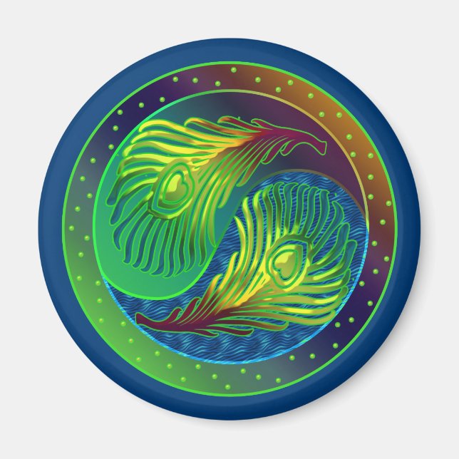 Aimant Plumes de paon Yin Yang 4 (Devant)