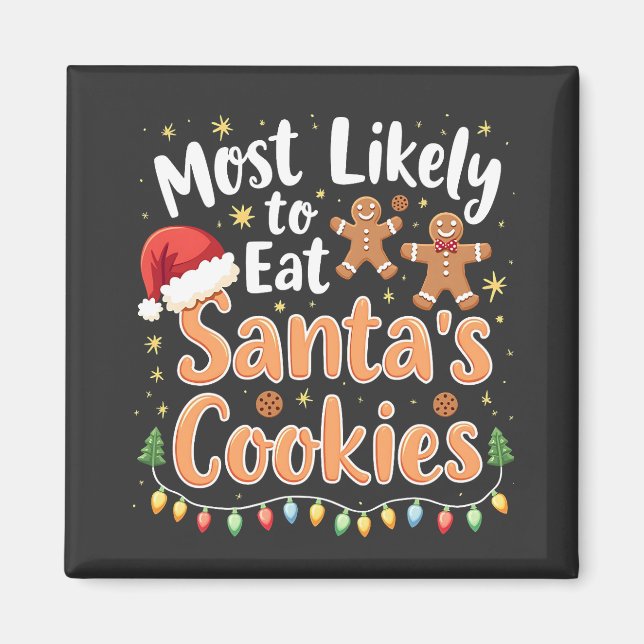 Aimant Plus susceptible de manger les cookies de Santa Ch (Devant)