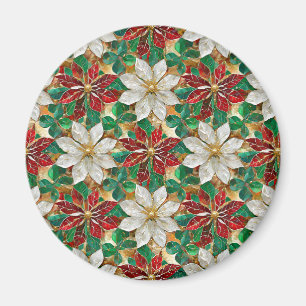 Aimant Poinsettia Blanc Rouge Vert Or