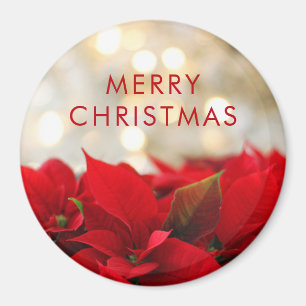 Aimant Poinsettias rouges avec Golden Bokeh Noël