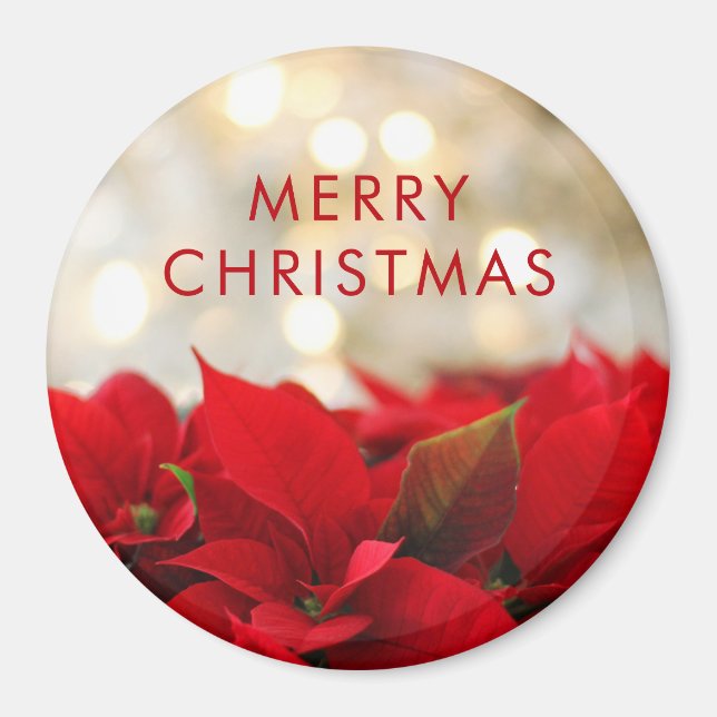 Aimant Poinsettias rouges avec Golden Bokeh Noël (Devant)