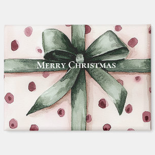 Aimant Points roses de Noël Ruban vert & Bow