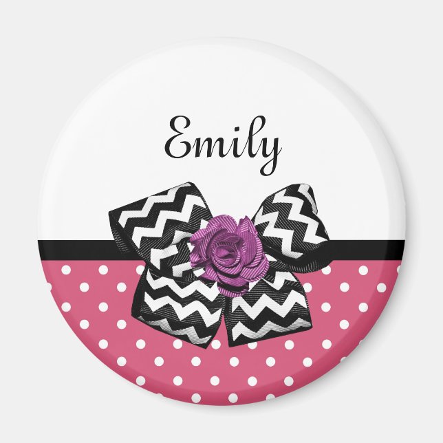 Aimant Points roses mignons Rose pourpre Chevron Bow et n (Devant)