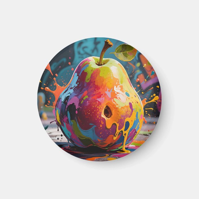 Aimant Poire Éclaboussure de Peinture Vibrante (Devant)