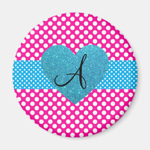 Aimant Pois rose et monogramme blanc