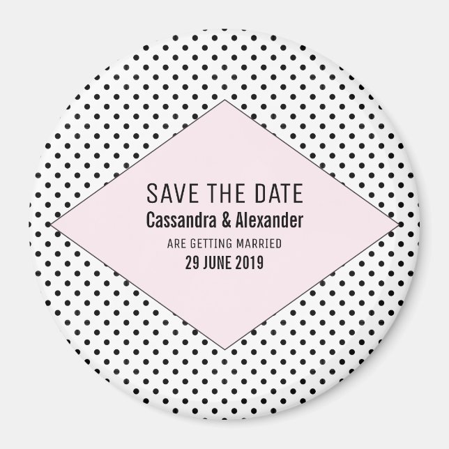 Aimant Pois roses modernes sauvez la date (Devant)
