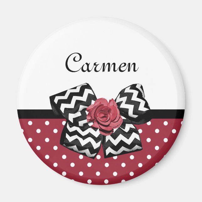 Aimant Pois rouge et blanc mignon Rose Chevron Bow (Devant)