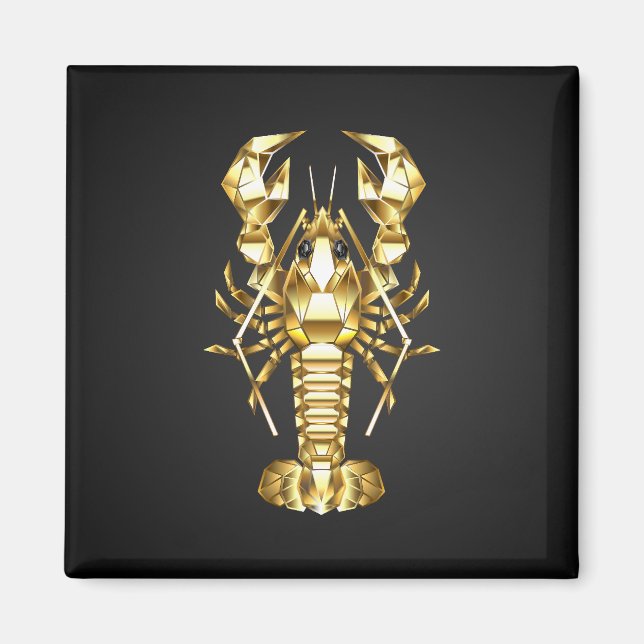 Aimant Poisson à langouste polygonale dorée sur noir (Devant)