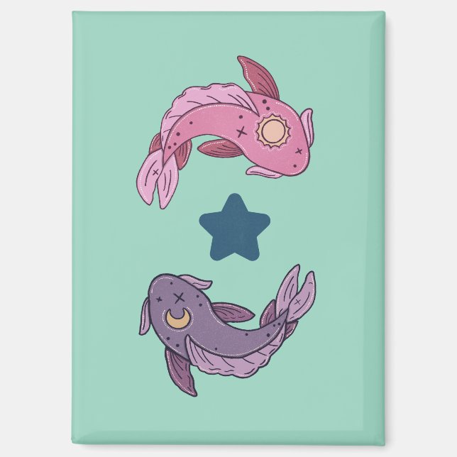 Aimant Poisson Koï Soleil et Lune | Art Pisces Céleste (Recto)