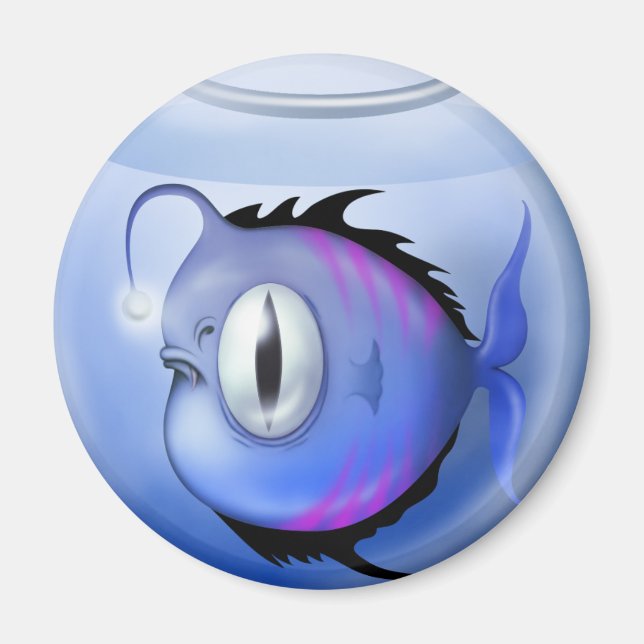 Aimant Poisson pêcheur aquarium bol de poisson mignon ble (Devant)