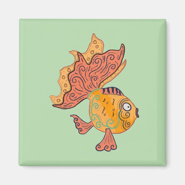 Aimant Poisson rouge fantaisiste d'art folklorique | Fant (Devant)