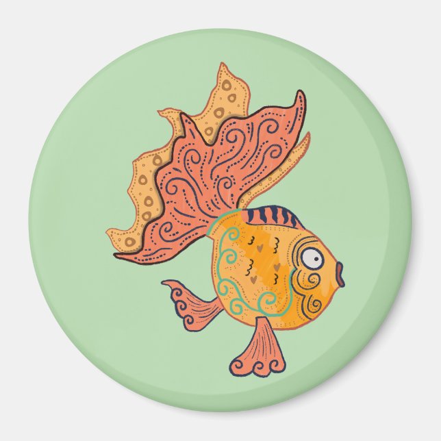 Aimant Poisson rouge fantaisiste d'art folklorique | Fant (Devant)