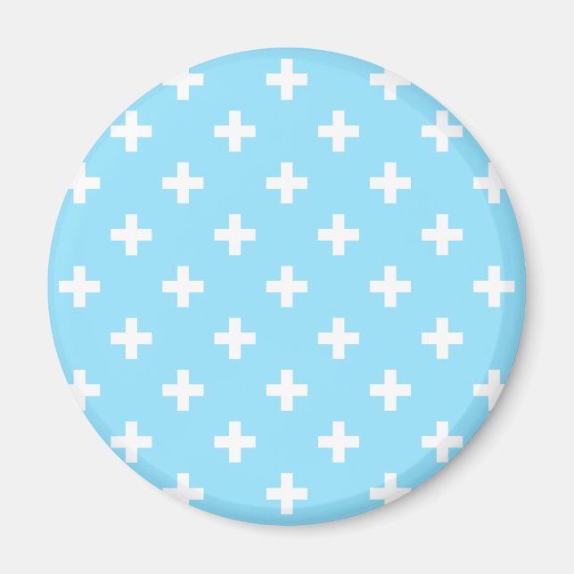 Aimant Polka blanche croise sur bleu bébé (Devant)