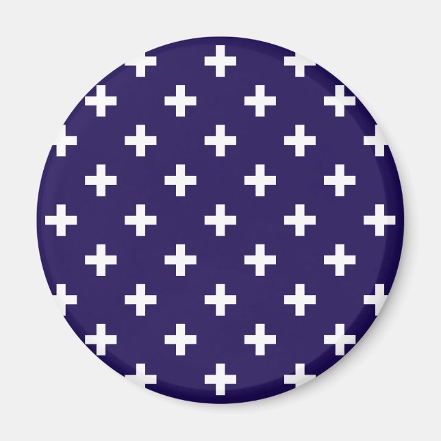 Aimant Polka blanche croise sur bleu marine (Devant)