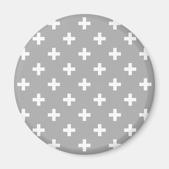 Aimant Polka blanche croise sur gris (Devant)