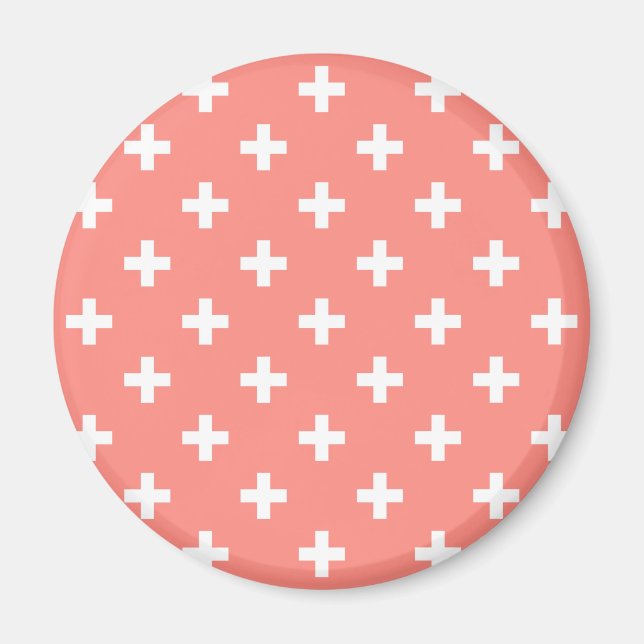 Aimant Polka blanche croise sur la pêche (Devant)