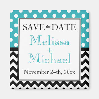 Aimant Polka Dot Turquoise & Chevron Enregistrer l'aimant