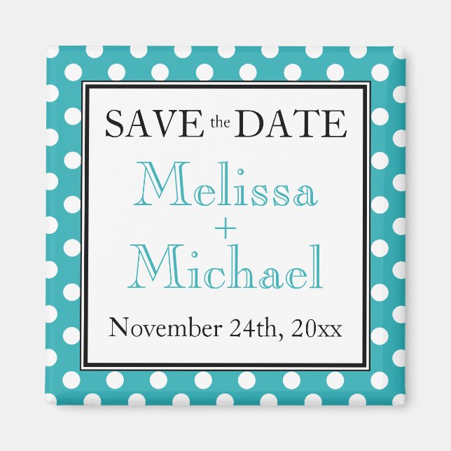 Aimant Polka Dot Turquoise Enregistrer l'aimant Date (Devant)
