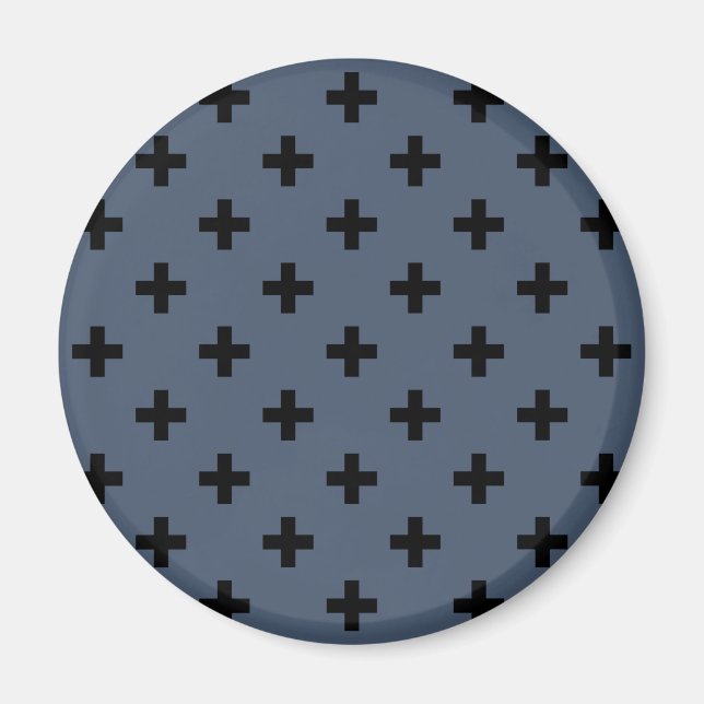 Aimant Polka noire croise sur bleu-gris (Devant)