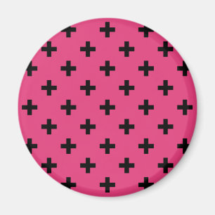 Aimant Polka noire croise sur fuchsia