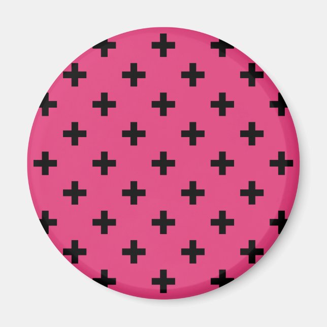 Aimant Polka noire croise sur fuchsia (Devant)