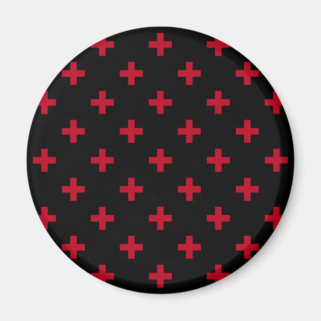 Aimant Polka rouge croise sur noir (Devant)
