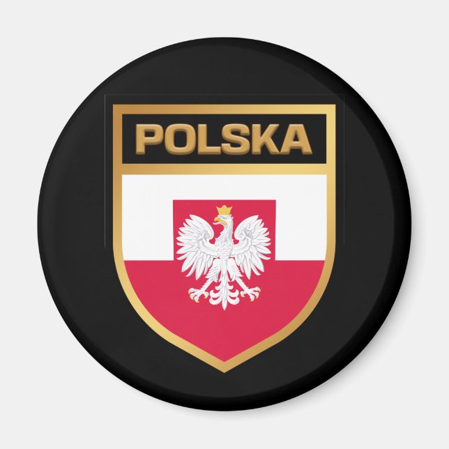 Aimant Polska / Pologne Drapeau Bouclier & Emblème (Devant)
