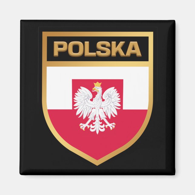 Aimant Polska / Pologne Drapeau Bouclier & Emblème (Devant)