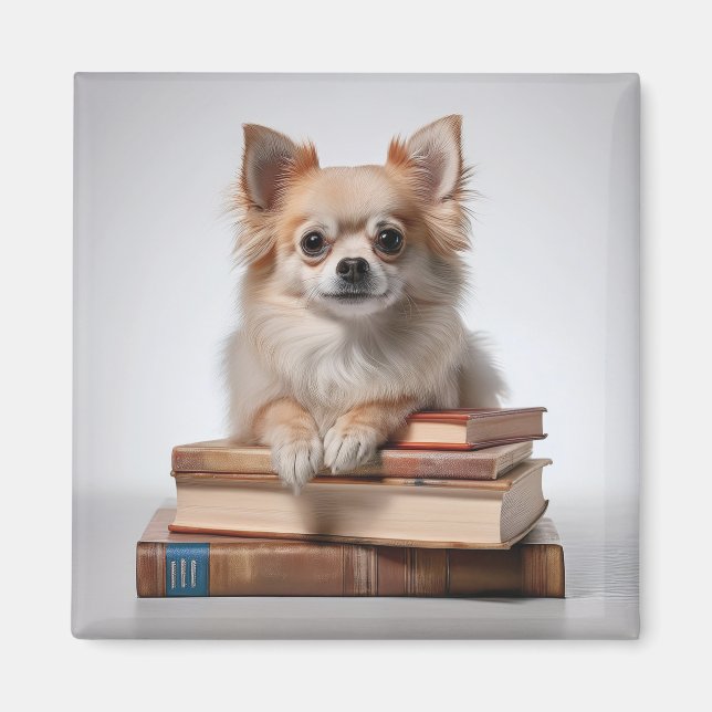 Aimant Pomchi sur une pile de livres (Devant)