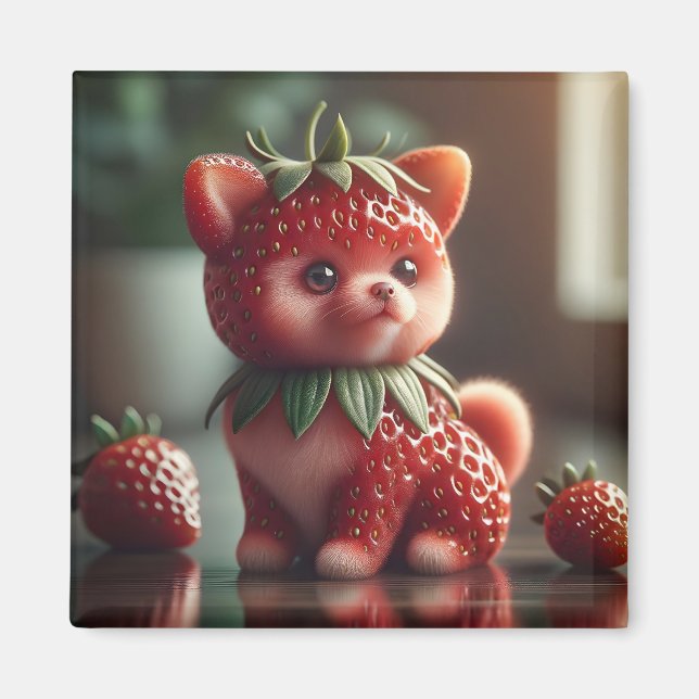 Aimant Pomeranian aux fraises (Devant)