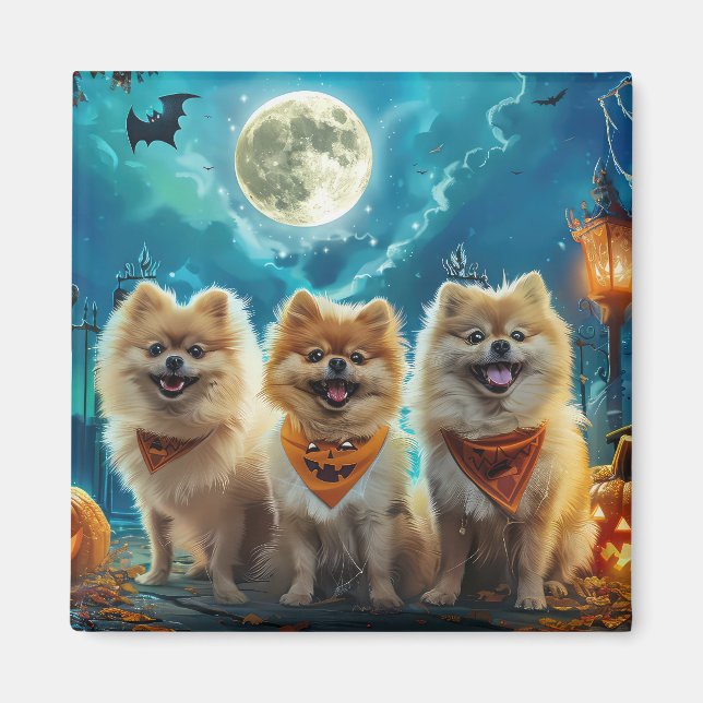 Aimant Pomeranian Halloween Épouvante (Devant)